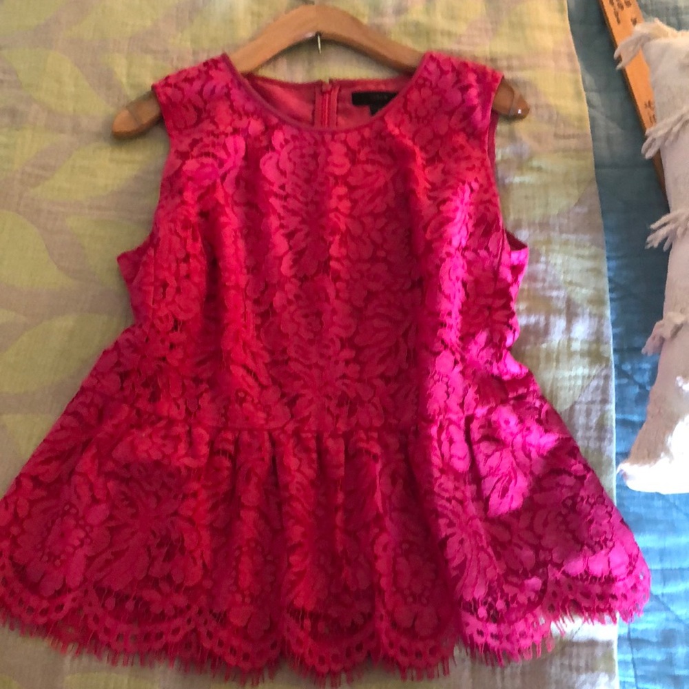 Hot pink lined lace peplum